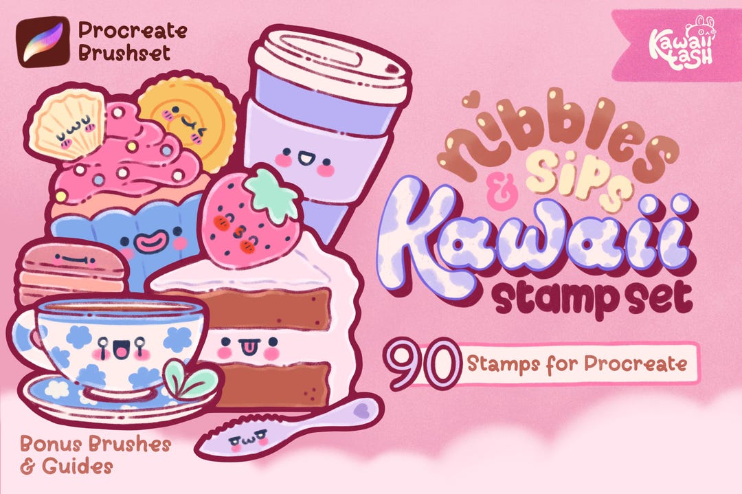 Kawaii Snack and Drink Stamp Kit: 90 Brushes for Procreate (digital ...