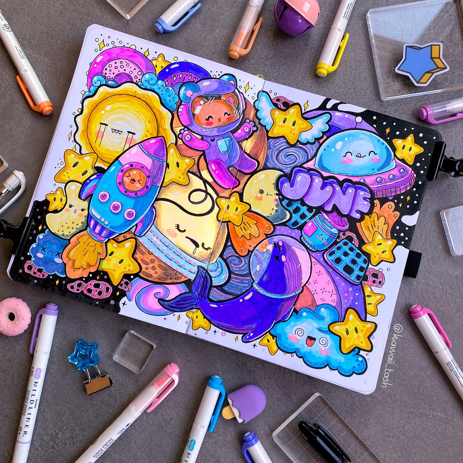 Cute Kawaii Space Dreams June Digital Coloring Pages for Kids - Etsy