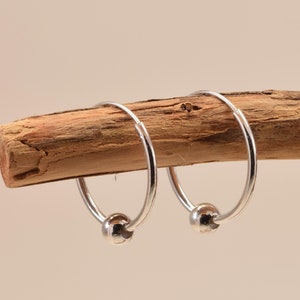 Sterling Silver Plain hoops with ball bead,  endless hoops, sleeper hoops men, women