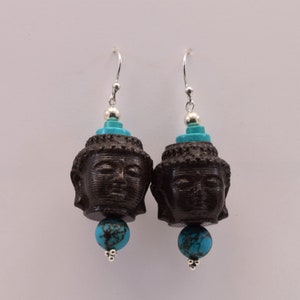 Sterling silver Mala, beads Buddha earrings - yoga & meditation jewelry wood