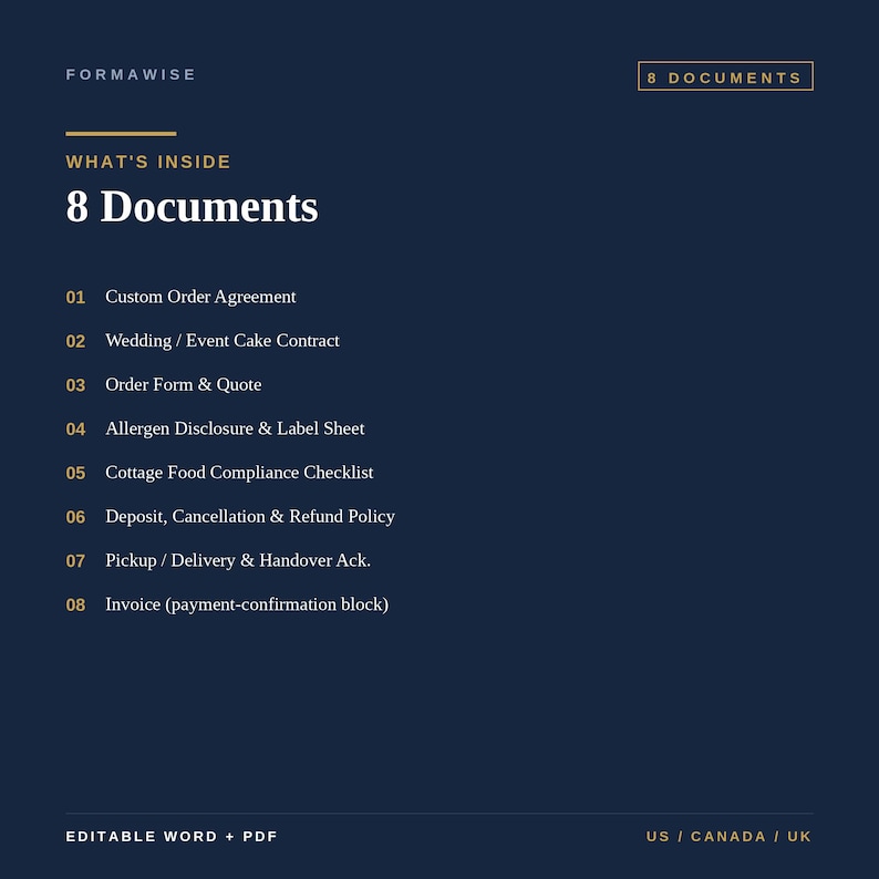 Home Bakery / Cottage Food Business Forms Bundle | Cake Order Form ...