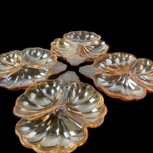 Carnival Glass Serving Dishes / Candy Dishes—Jeannette Marigold Peach Doric Clover