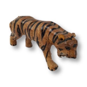 Handcrafted Leather-Wrapped Tiger Figurine: Unique Executive Gift for Office Decor