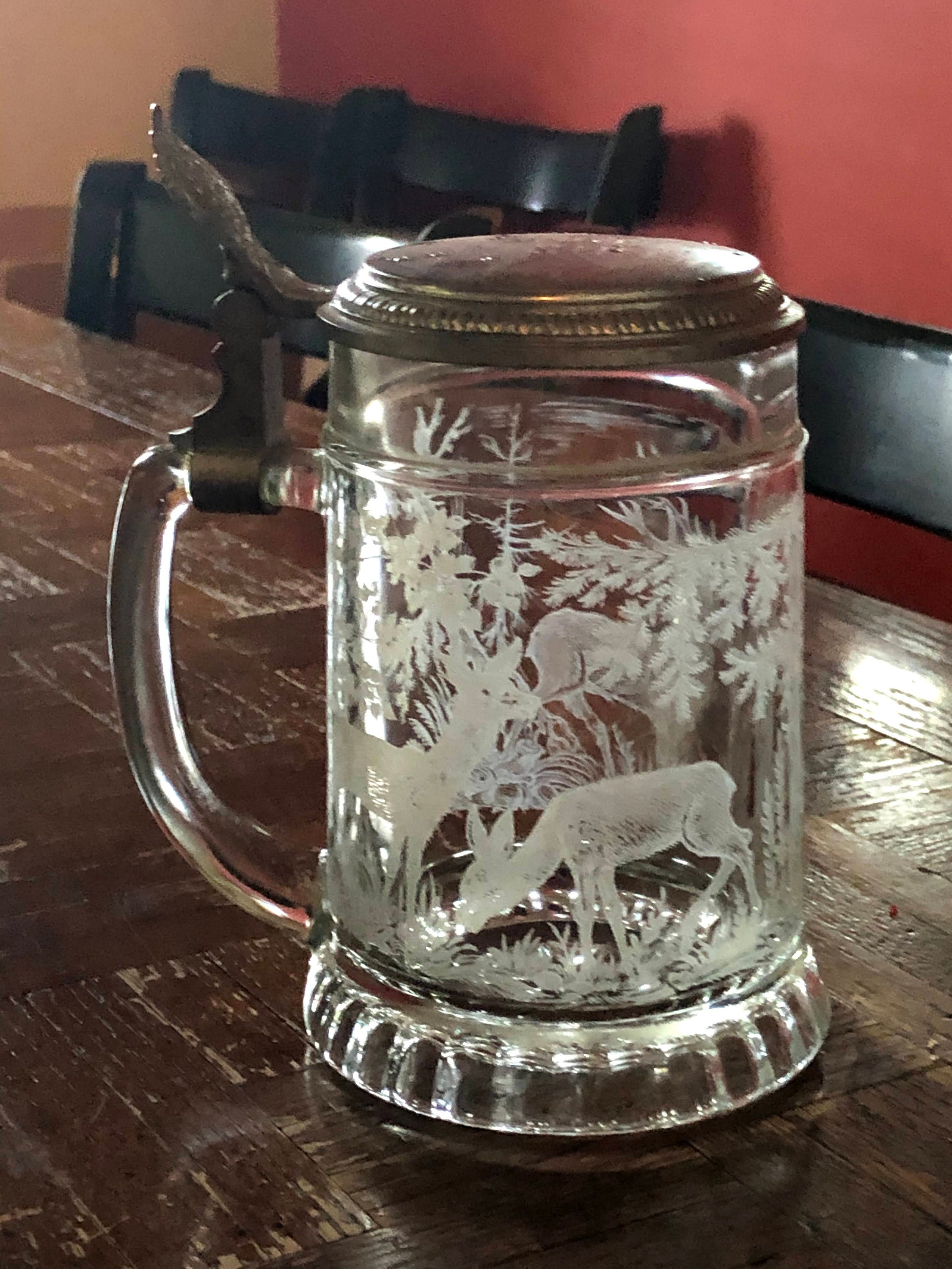 Vintage German Beer Stein ~ Etched Stag Glass With Pewter Lid - Etsy