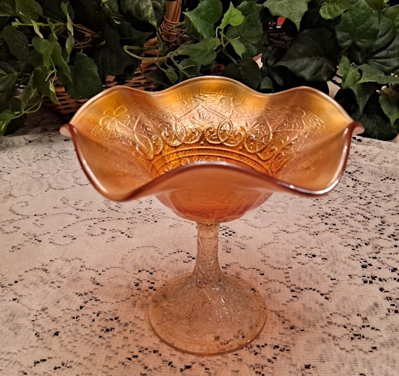 Marigold/peach Carnival Glass Candy Dish northwood Etsy