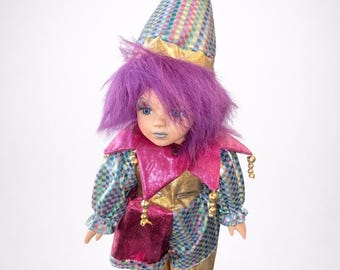 Vintage Porcelain Clown Doll with Stand