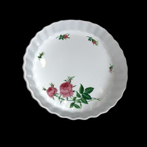 Christine Holm Fluted Quiche Tart Pan Vintage Pink Rose Design Porcelain