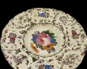 Maiolica italiana A. Borsato - Nove Piatto floreale dipinto a mano Ceramiche d'epoca