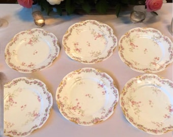 Haviland Limoges Dessert Plates Set of Six Pink & Gold Vintage China