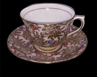 Colclough Tea Cup & Saucer Vintage Teacup Pink Gold China