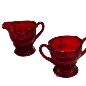 Ruby Glass Sugar and Creamer Set
