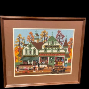 Charles Wysocki broderie encadrée vintage art folklorique