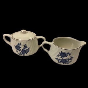 Enoch Wedgewood (Tunstall) China Blue & White Sugar Creamer Set Vintage China English Ironware