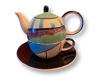 Teapot for One Teapot & Cup Set Hand Painted Vintage Ceramic