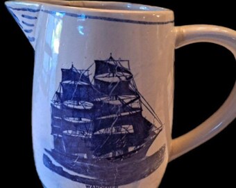 Blue & White Stoneware Ship Pitcher