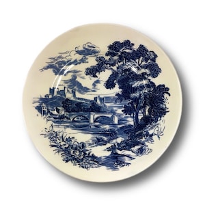 Wedgwood Countryside Plate Hand Engraved Under Glaze Blue White Plate Decor 10”