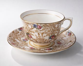 Vintage Colclough Tea Cup & Saucer ~Pink Gold China Vintage Teacup ~ Bone China