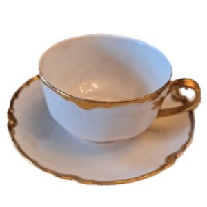 Haviland Limoges Tea Cup & Saucer—Ranson Pattern, Thick Gold Trim