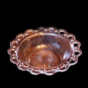 Pink Depression Glass Dish with Lacy Edge