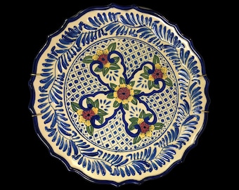 Mexican Platter Hand Painted Expressions Platter 12 In Blue Floral Glazed Wall Decor