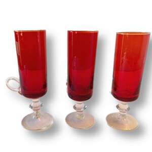 Red Cordial Glasses Hand Blown—Liqueur Aperitif Glasses—5” Tall