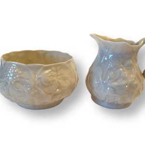 Belleek Irish Porcelain Creamer & Sugar Set Lily Pattern Vintage Belleek