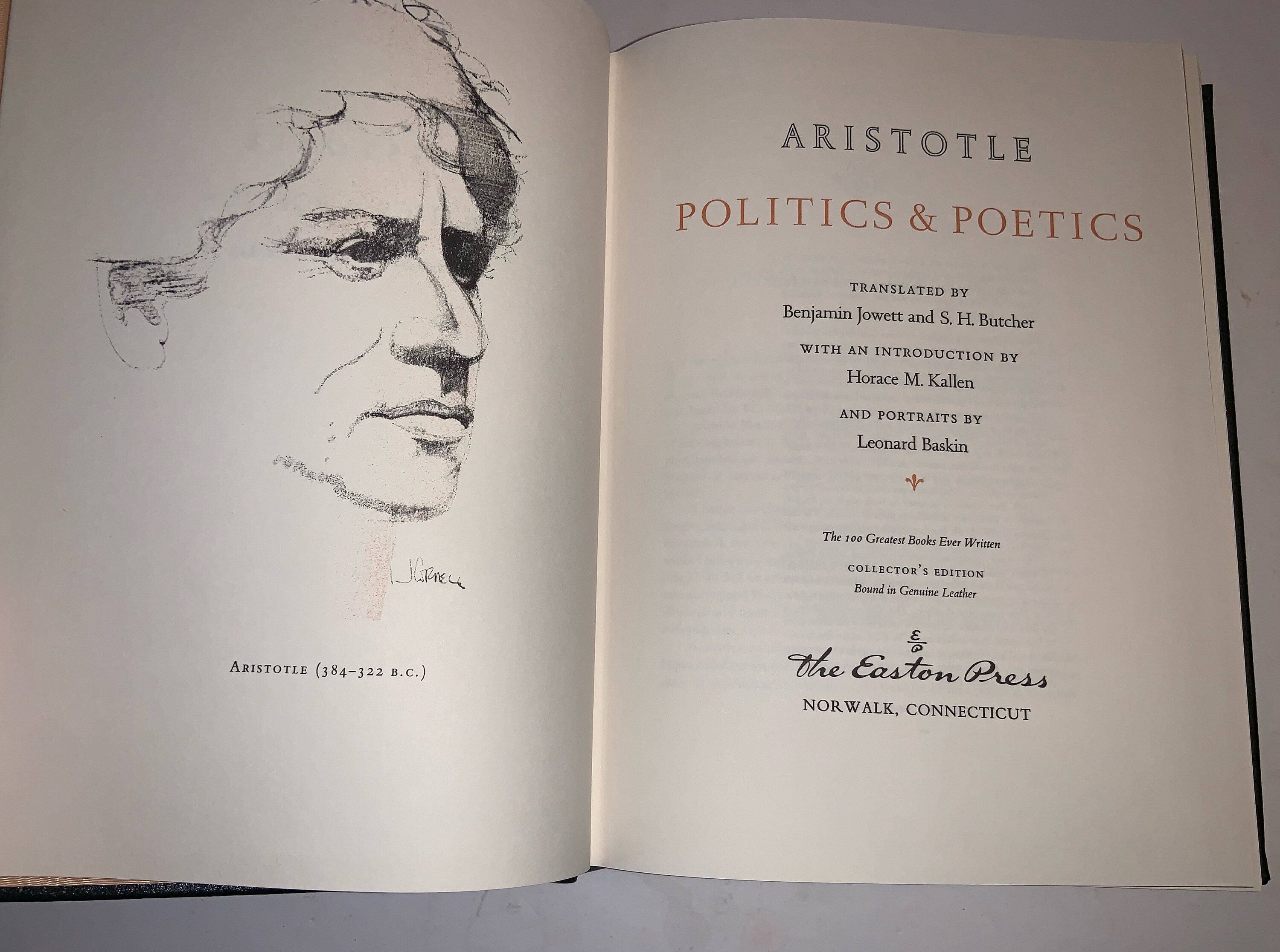 Aristotle's Politics & Poetics ~ Vintage Leather Book W/ 22k Gold
