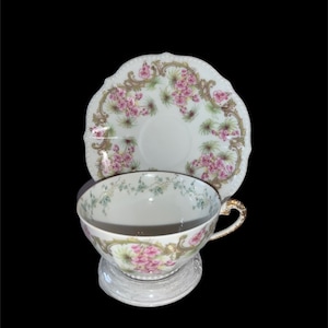 Limoges Eliteworks Tea Cup & Saucer, Pink Floral Design, Made in France—RARE!