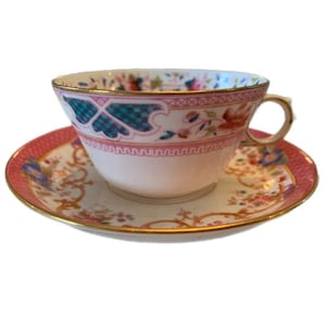 Vibrant Turquoise & Pink Tea Cup Set with Gold Trim - Elegant Vintage China Teacup and Saucer