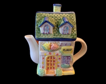 Houston Harvest Mini Teapot Hand-Painted Ceramic Florist Shop Collectible Teapot