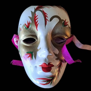 Hand-Painted Porcelain Clown Mask: Vintage-Inspired Wall Decor for Mardi Gras, Bookshelf, or Gifts