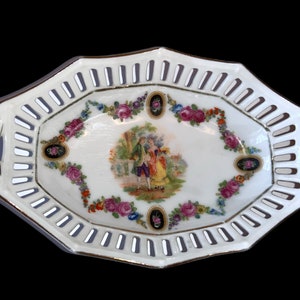 German Card Dish with Reticulated Border—Victorian Couple Scene—Germany