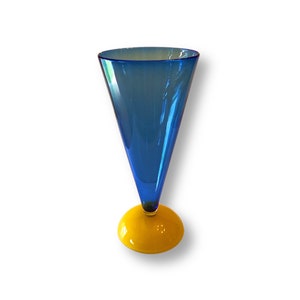Art Glass Blown Glass Vase Blue Yellow