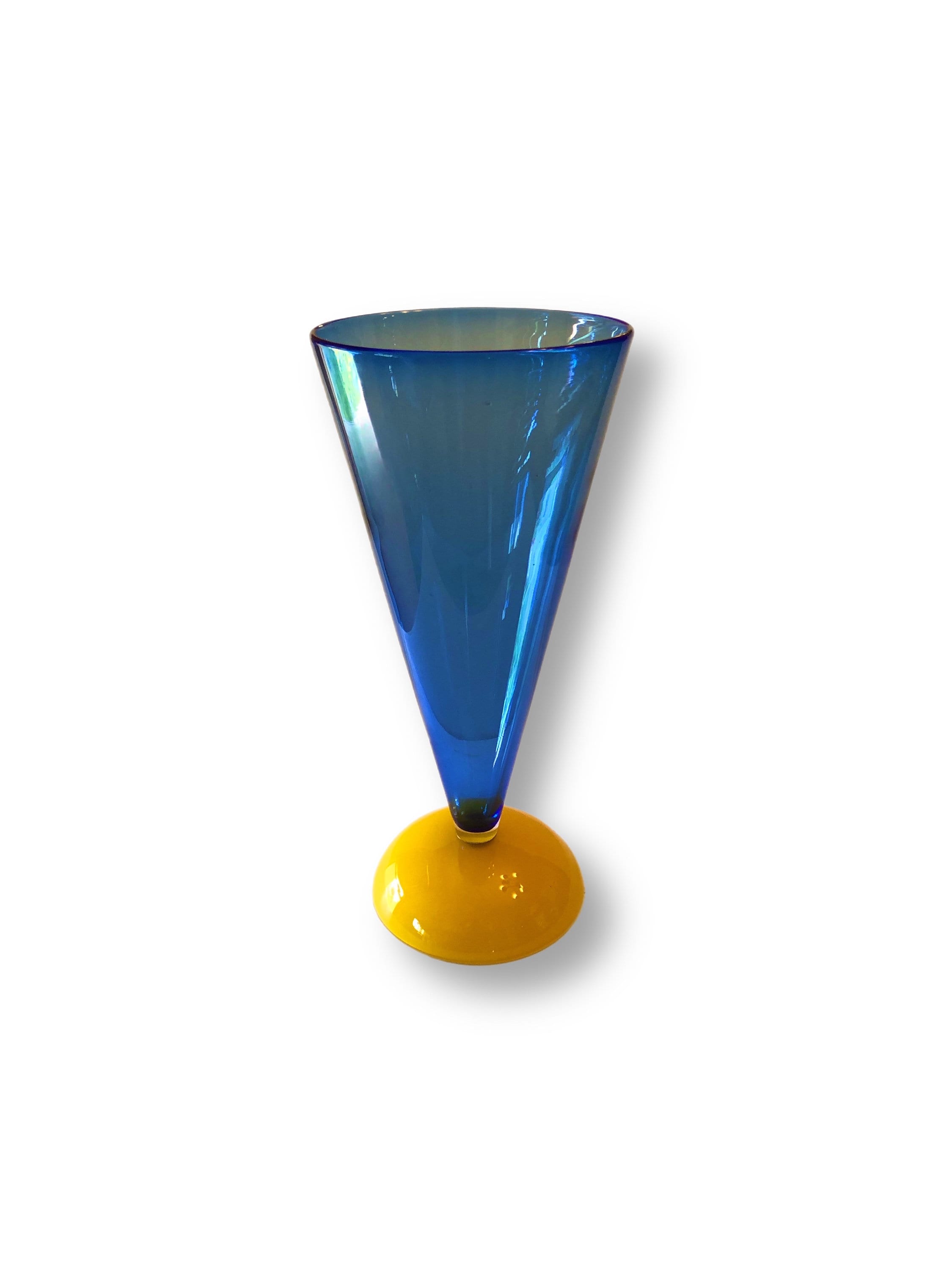 工芸品 Murano Glass Vase (Blue & Yellow) Murano Glass Cobalt Blue Amber Vase - Murano Glass - Murano