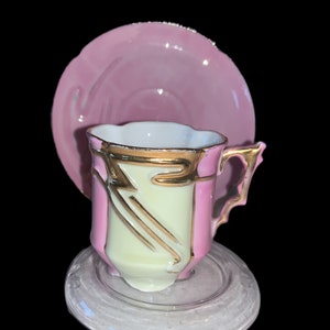 Pink White Gold Demitasse Cup & Saucer Vintage China