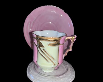 Pink White Gold Demitasse Cup & Saucer Vintage China