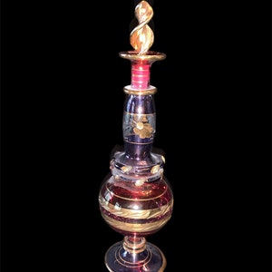 Egyptian Perfume Bottle -Premium Blown Glass- 8&quot;- Gold Pink Clear- Hand Painted