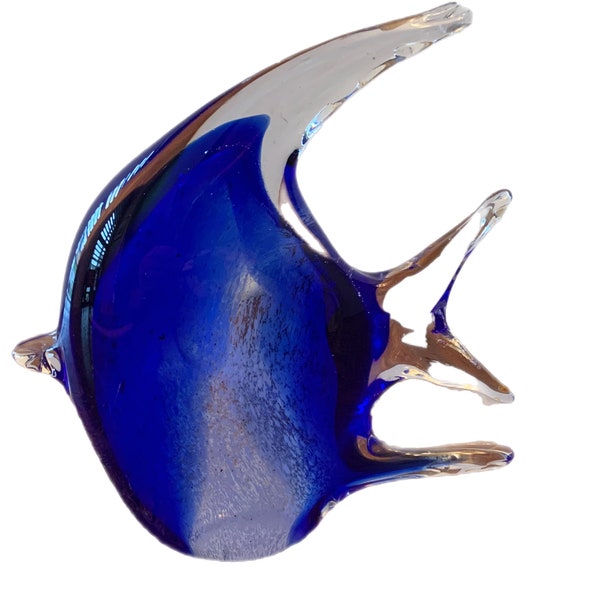 Blue White Glass Fish Figurine / Paperweight