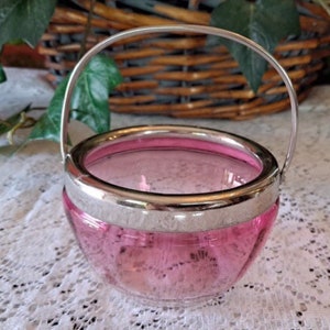 Cranberry Ombré Glass Jar Bowl Trinket Dish Vintage Glass