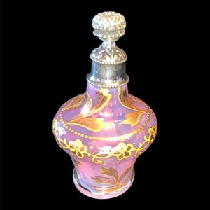 Perfume Bottle -Premium Blown Glass- 4-3/8”- Gold Pink Vintage