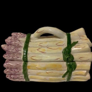 Hand-Painted Portuguese Ceramic Asparagus Serving Dish - Unique Kitchen Decor and Vegetable Container