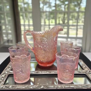 Vintage Lenox Pink Imperial Carnival Glass Windmill Pitcher