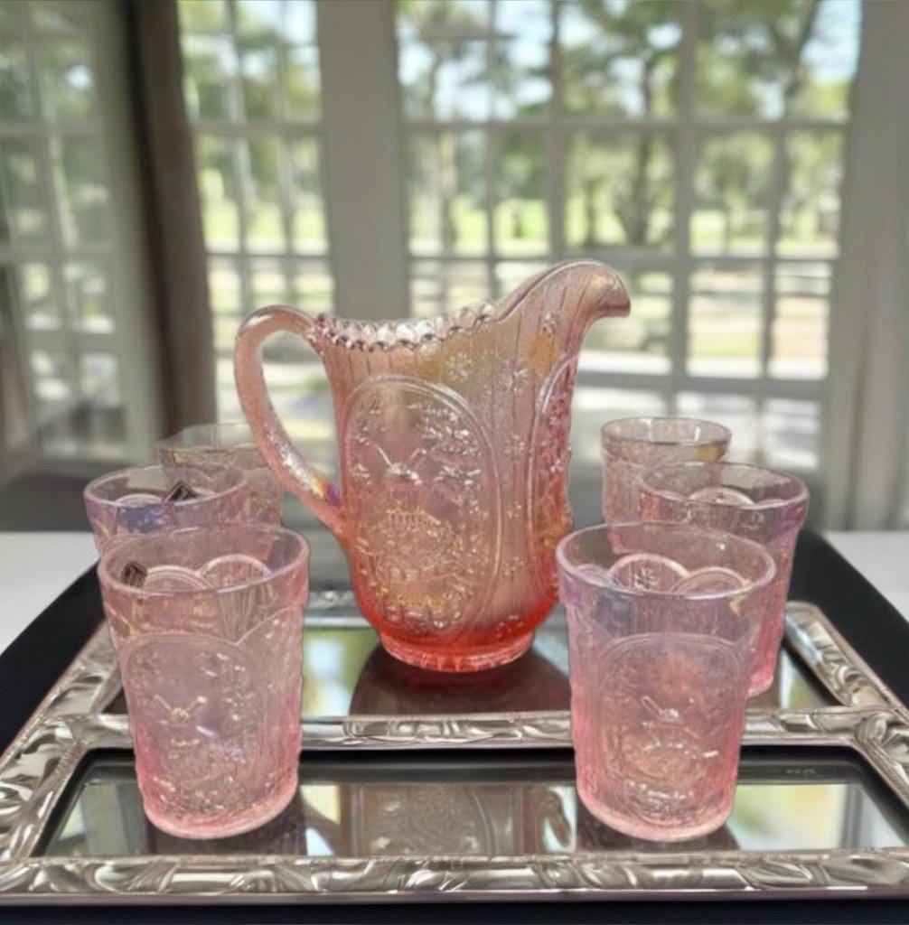 Vintage Lenox Pink Imperial Carnival Glass Windmill Pitcher