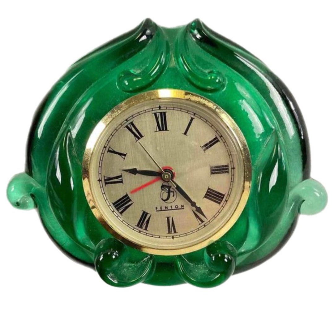 Fenton Green Glass Alarm Clock / Desk Clock Etsy