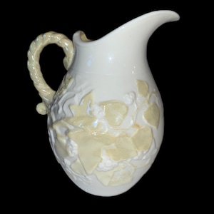 Belleek Irish Porcelain Creamer Vintage Embossed w/ Ivy 6” Vintage Belleek