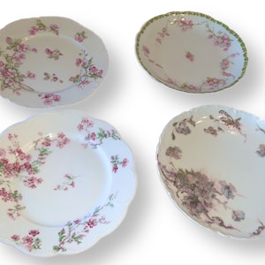 Conjunto de pratos de almoço vintage eclético de Limoges - porcelana francesa com vários padrões para decoração shabby chic