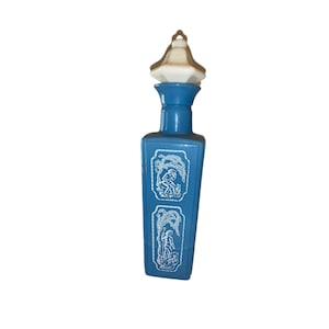 Jim Beam Whiskey Bottle 1960s Decanter Blue and White Milk Glass White Cork Stopper