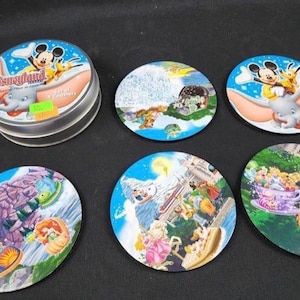 Vintage Disney Mickey Mouse Clear Drink Coasters Set of 4 Round Plastic  Acrylic