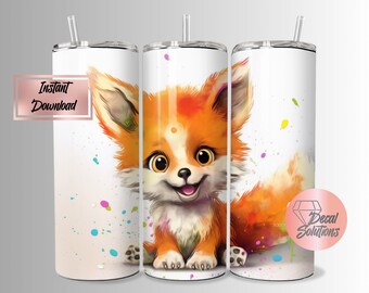 3D 20oz Tumbler wrap Sublimation PNG , Cute fox PNG , layered picture seamless.