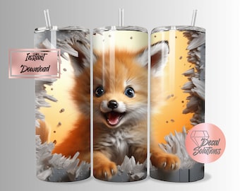 3D 20oz Tumbler wrap PNG, sublimation  ,Cute foxy PNG , layered picture seamless.